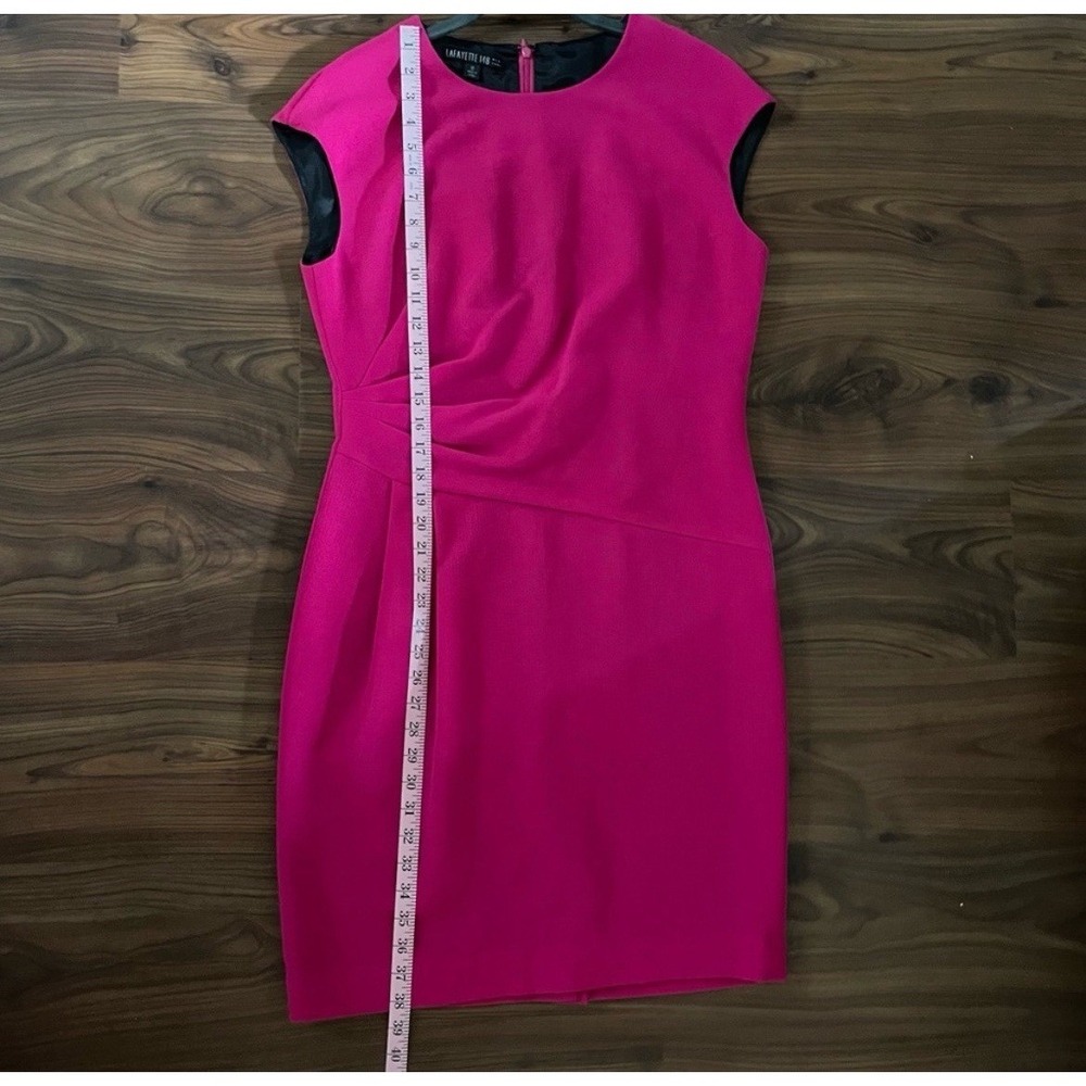 Lafayette 148 New York Fuchsia Pink Ruched Sheath Dress Size 12 Sleeveless Crepe - Picture 5 of 7